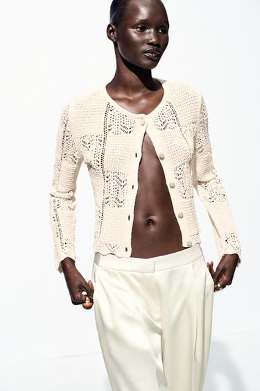 POINTELLE KNIT CARDIGAN - Ecru by Zara