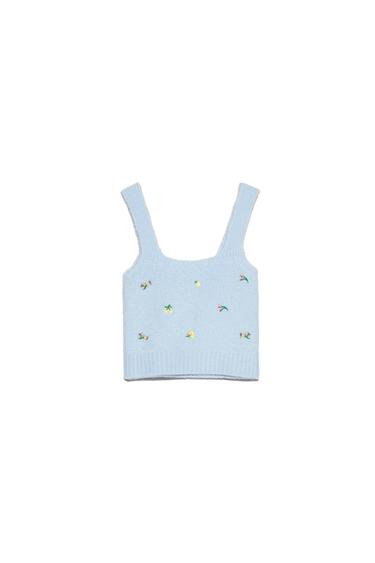 KNIT TOP WITH FLORAL EMBROIDERY