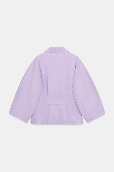LINEN BLEND JACKET WITH PUFF SLEEVES - Mauve by Zara - Image 8