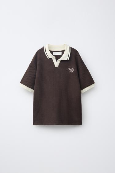 Zara 刺繡紋理 POLO 衫 - 棕色 / 裸色