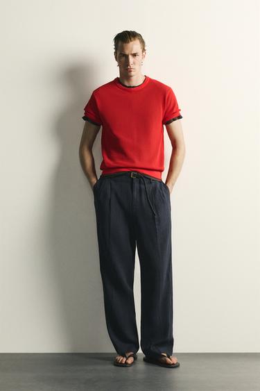 Zara OPEN-KNIT TEXTURED T-SHIRT - Red - Image 0