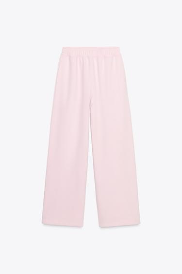 BASIC STRAIGHT-LEG PLUSH TROUSERS WITH ADJUSTABLE HEM - Pink by Zara