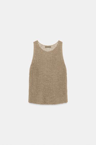 100% LINEN CUTWORK TOP - Straw by Zara - Image 5