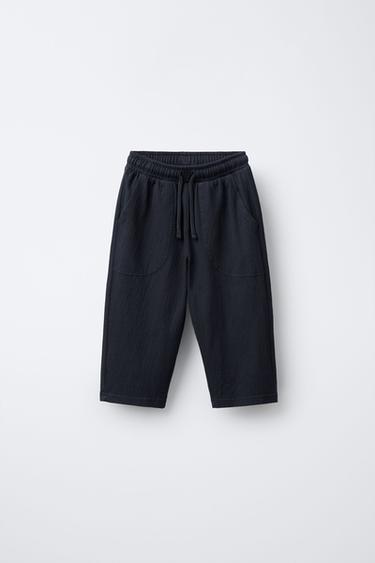 TEXTURED TROUSERS WITH LABEL - Navy blue by Zara