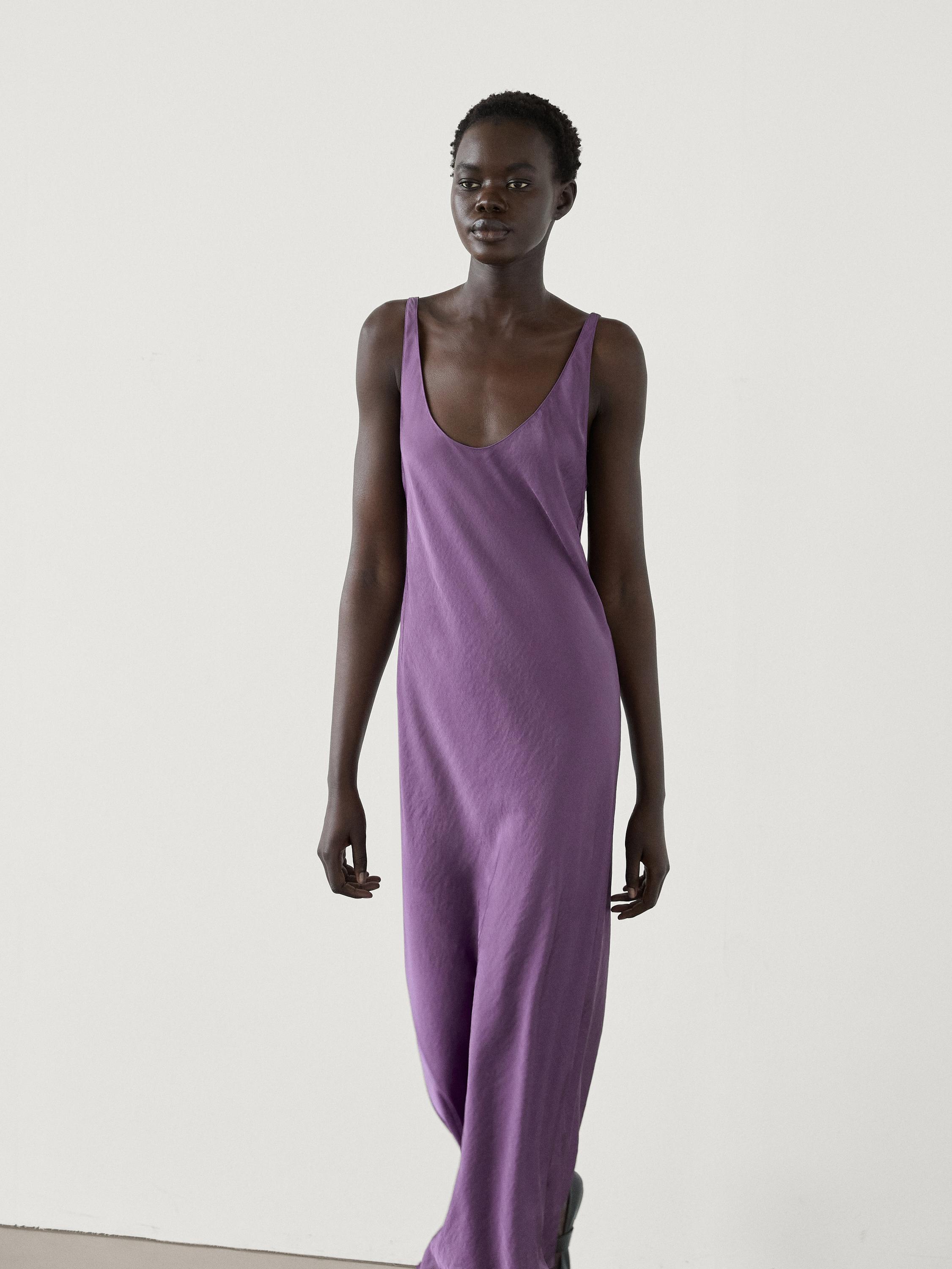 Flared midi slip dress - Purple | ZARA United States