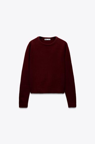 BASIC 100% WOOL SWEATER - Burgundy by Zara