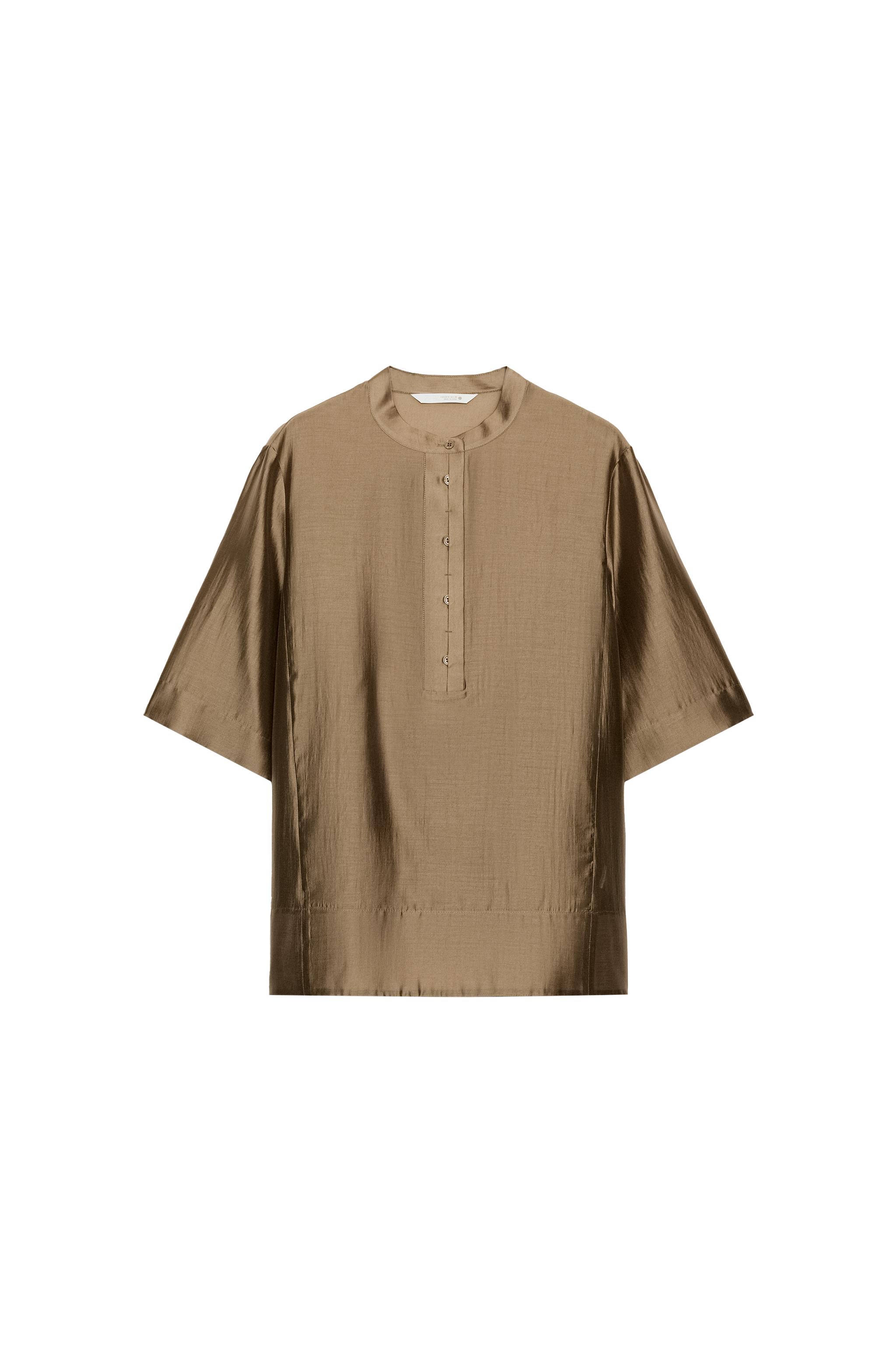 m☆o  BLUSA FLUIDA MANGA CURTA ZW COLLECTION - Marrom-claro | ZARA Brasil