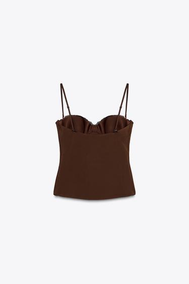 TOP BUSTIER DENTELLE - Marron de Zara - Image 7