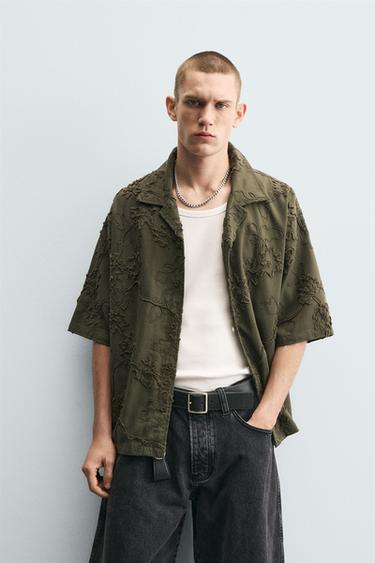 EMBOSSED EMBROIDERY SHIRT - Dark khaki by Zara