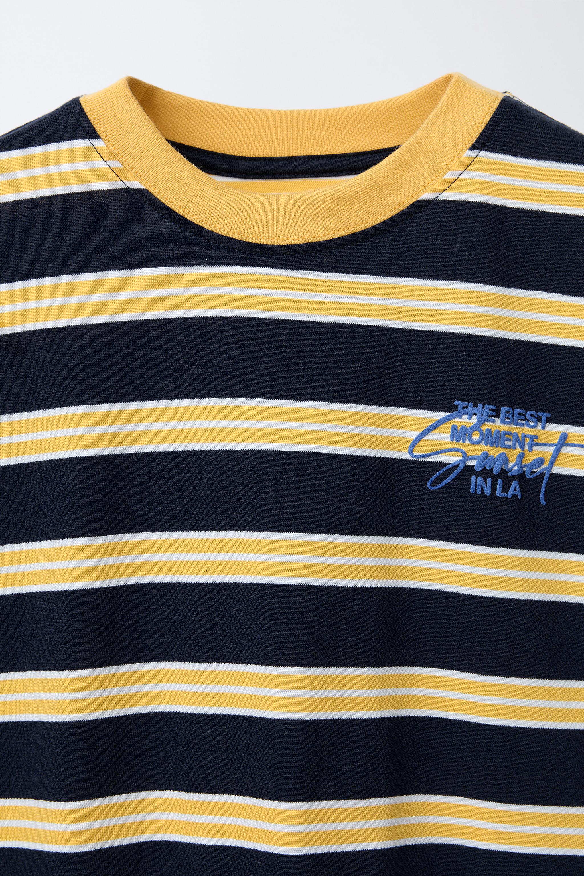 EMBROIDERED TEXT STRIPED T-SHIRT