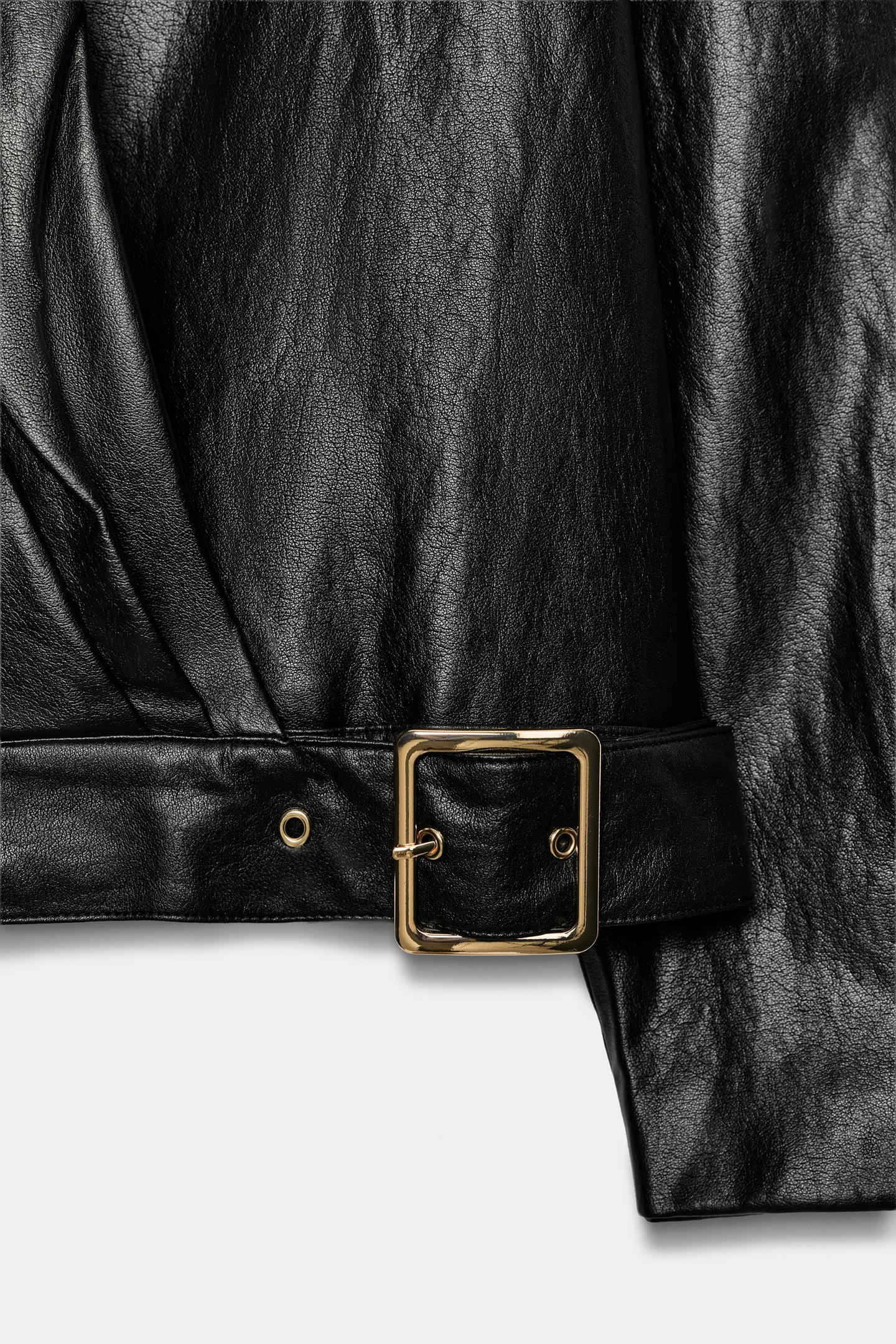 Женская куртка Zara Faux Leather Double-Breasted, цвет: Чёрный — фото 6