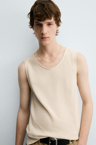 TEXTURED TANK T-SHIRT - Ecru by Zara