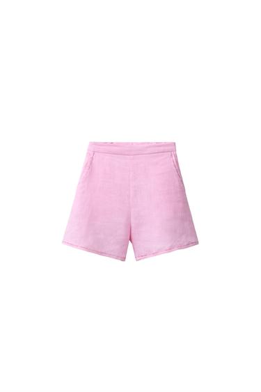 Zara 100% LINEN SHORTS - Pink