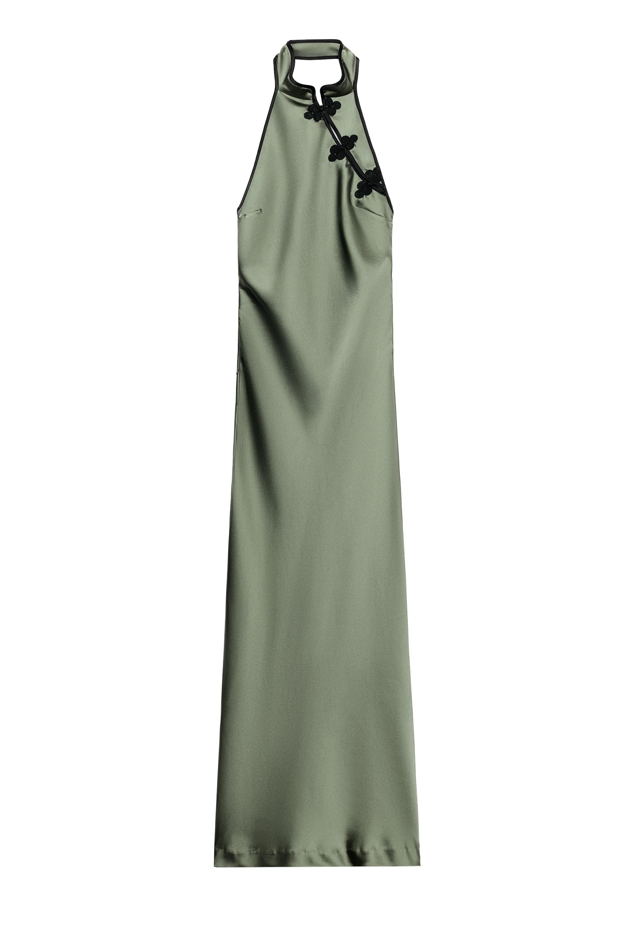 SATIN MIDI DRESS WITH FROG FASTENING