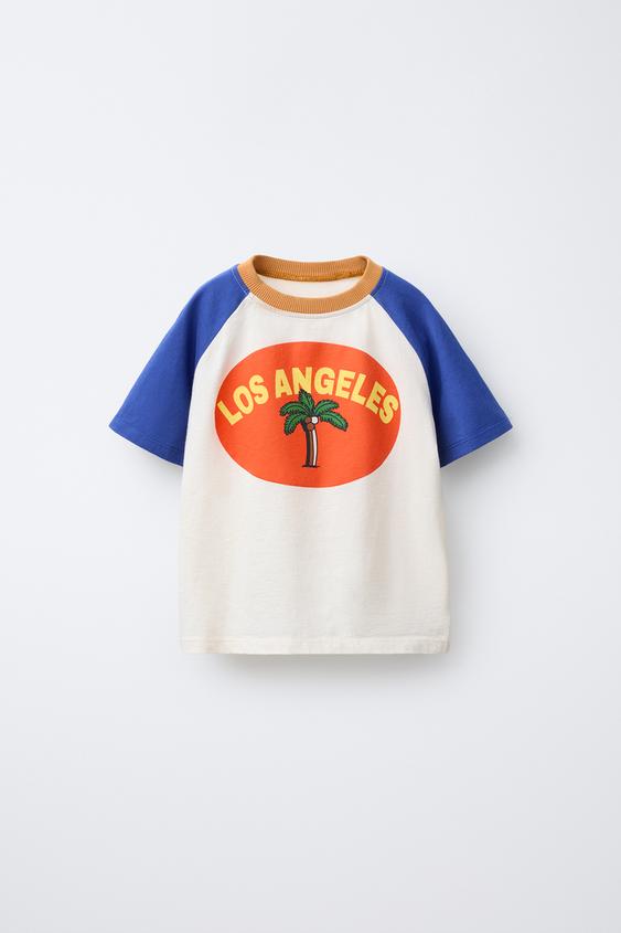 Zara Pink Raglan KAUS LENGAN RAGLAN GAMBAR POHON PALEM - Kebiruan | ZARA Indonesia