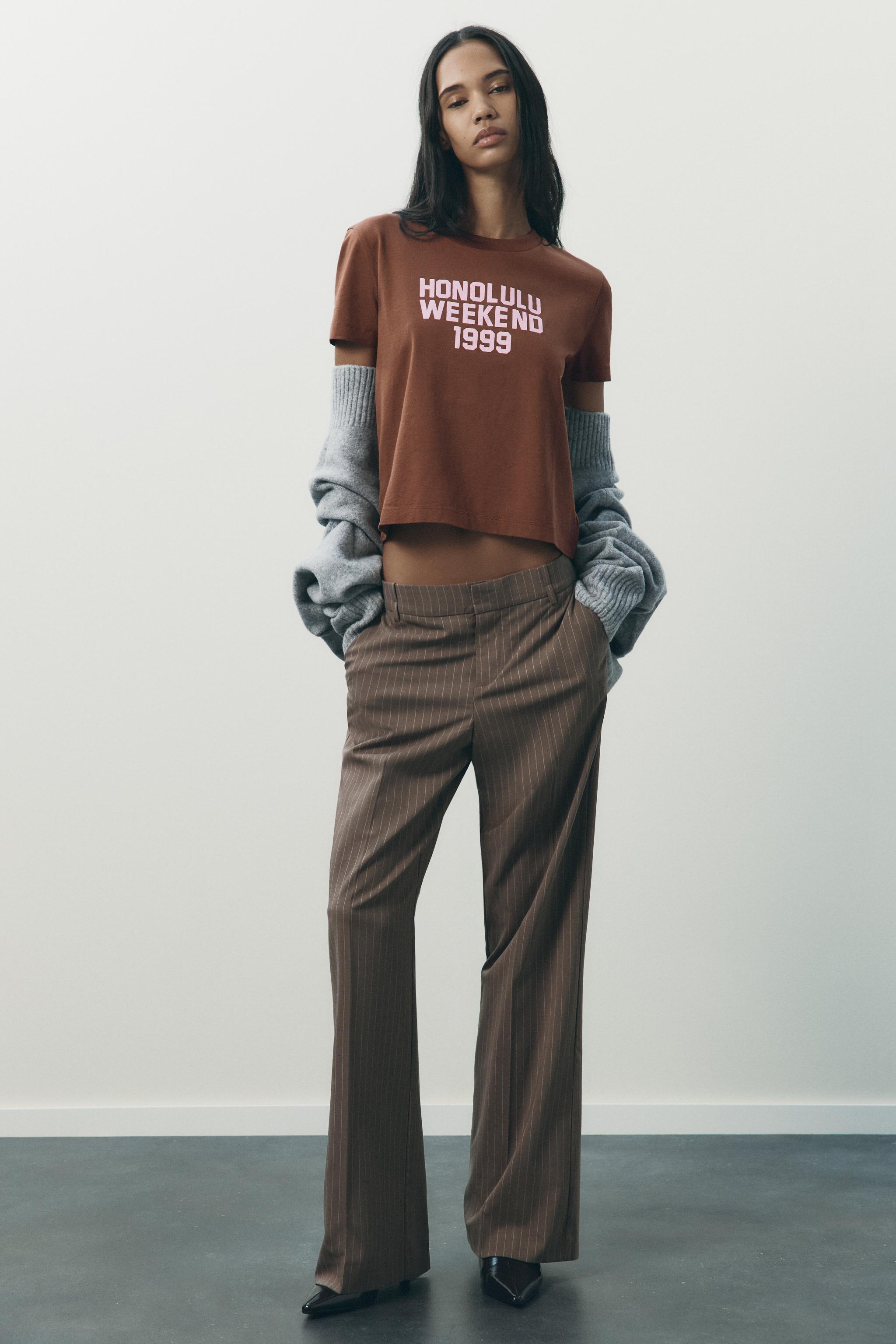 WASHED T-SHIRT WITH SLOGAN - Brown | ZARA Australia