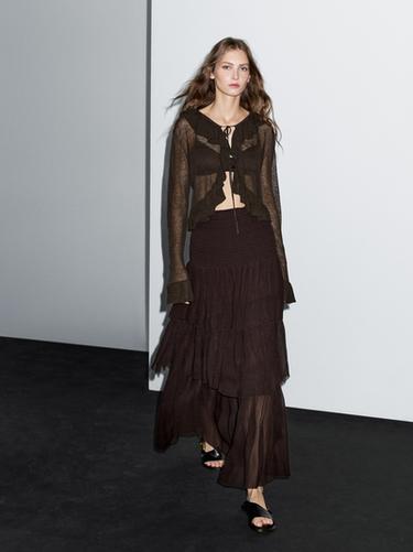 Zara Linen blend ruffled cardigan - Brown