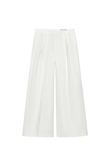 ZW COLLECTION PLEATED WIDE-LEG TROUSERS - White by Zara