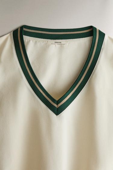 VESTE SANS MANCHES GOLF - Écru / Vert de Zara - Image 1