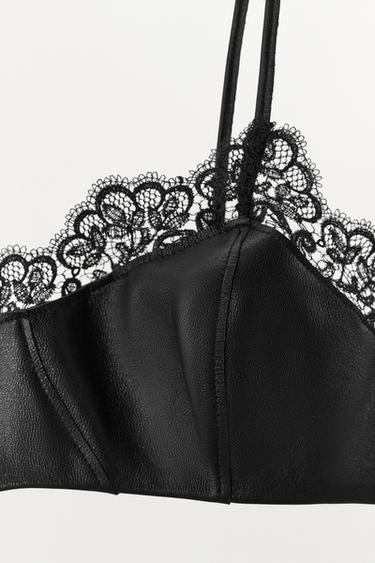 100% LEATHER LACE BRA - Black by Zara - Image 3
