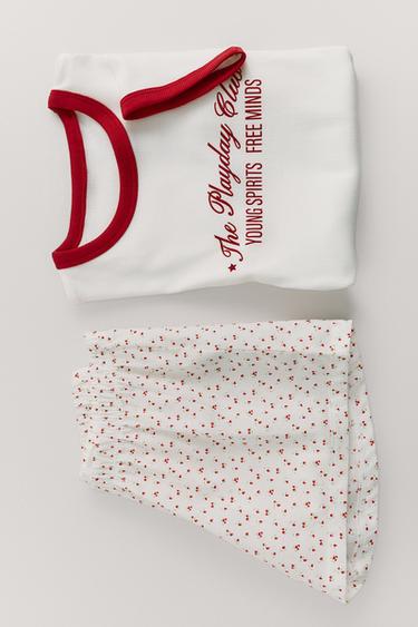 AGES 6-14 / FLORAL TEXT PYJAMAS - White / Red by Zara