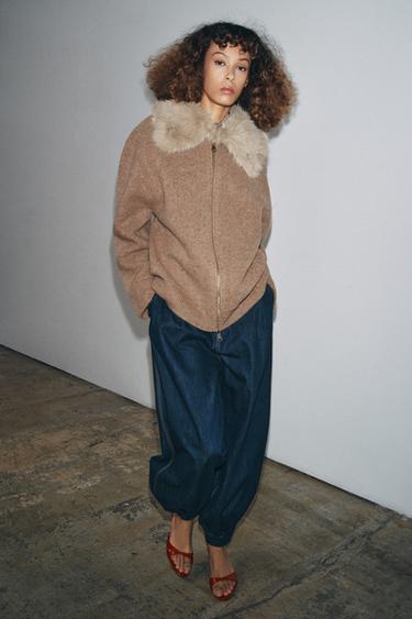 100% WOOL FAUX FUR LAPEL JACKET - Toffee by Zara - Image 3