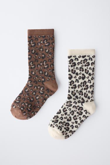 LOT DE DEUX PAIRES DE CHAUSSETTES LONGUES ANIMAL PRINT - Beige clair de Zara - Image 3