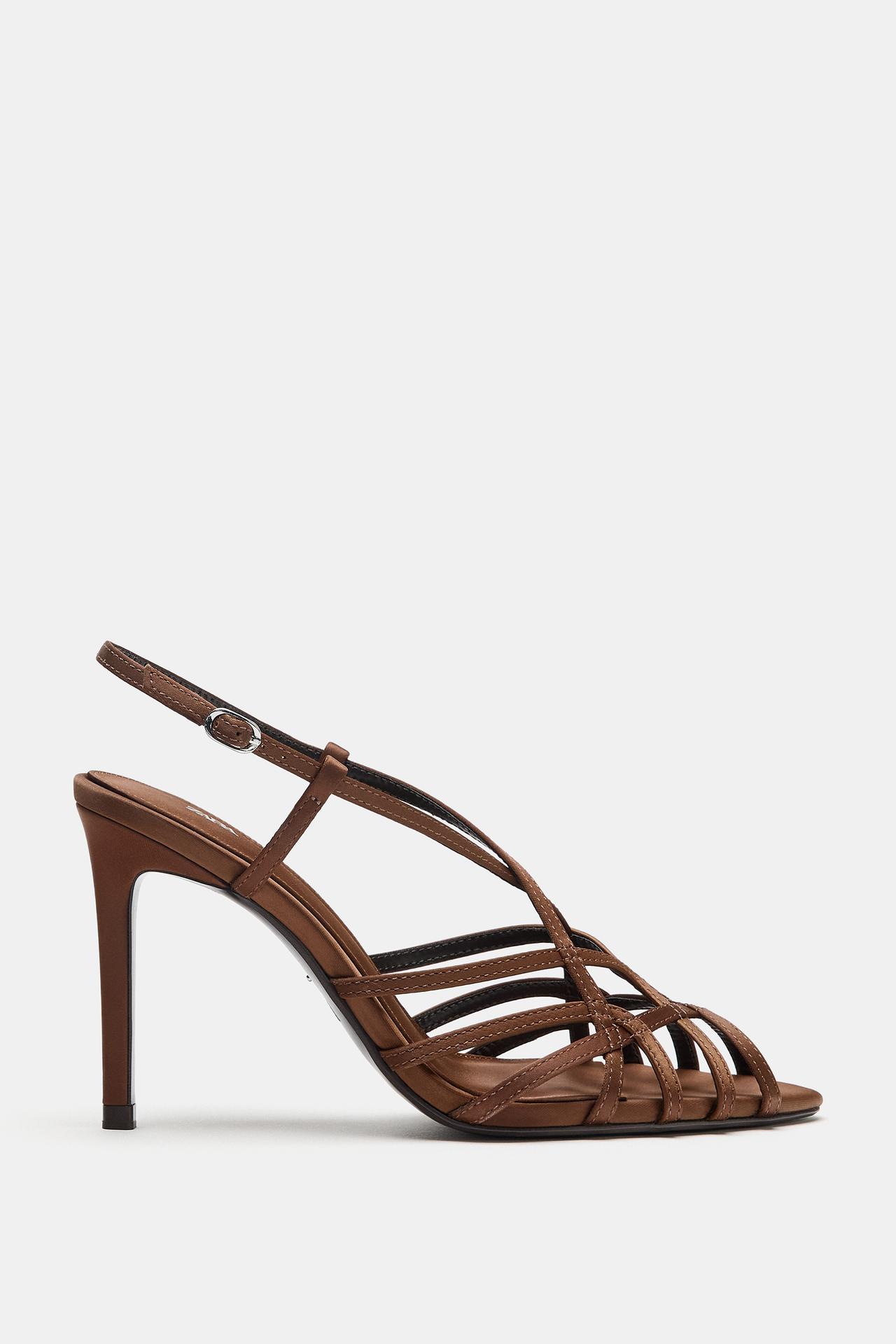 STRAPPY HIGH-HEEL SANDALS — Brown
