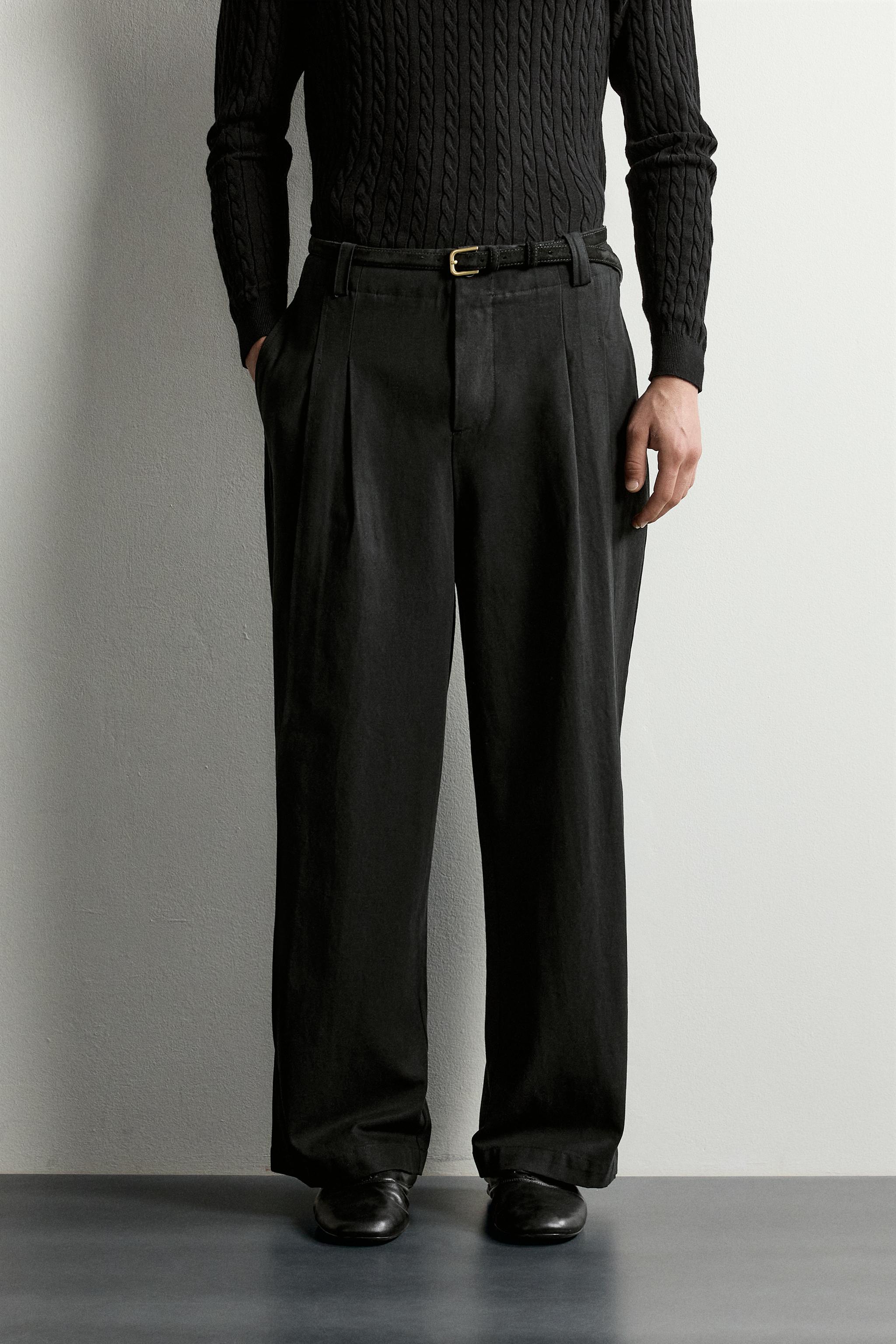 LYOCELL-COTTON PLEATED PANTS