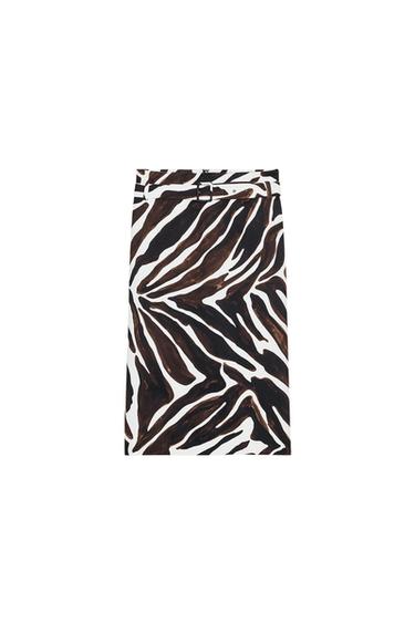 Zara ANIMAL PRINT PENCIL SKIRT ZW COLLECTION - Ecru / Black - Image 0