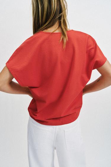 HAUT RUSTIQUE COL EN V - Corail de Zara - Image 4