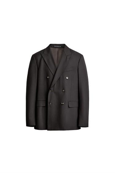 STRIPED SUIT DOUBLE-BREASTED BLAZER - Dark brown by Zara