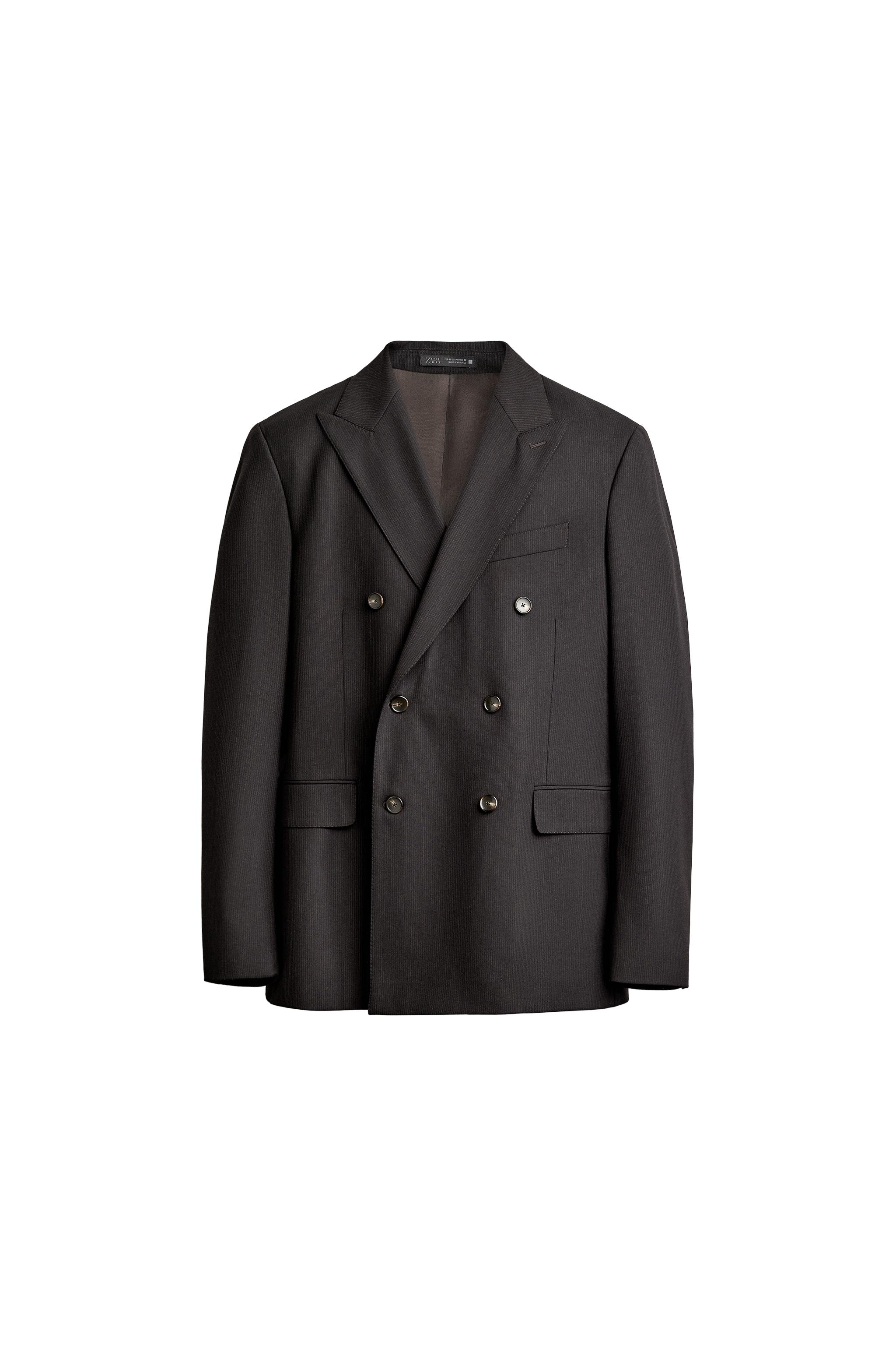 STRIPED DOUBLE-BREASTED SUIT BLAZER