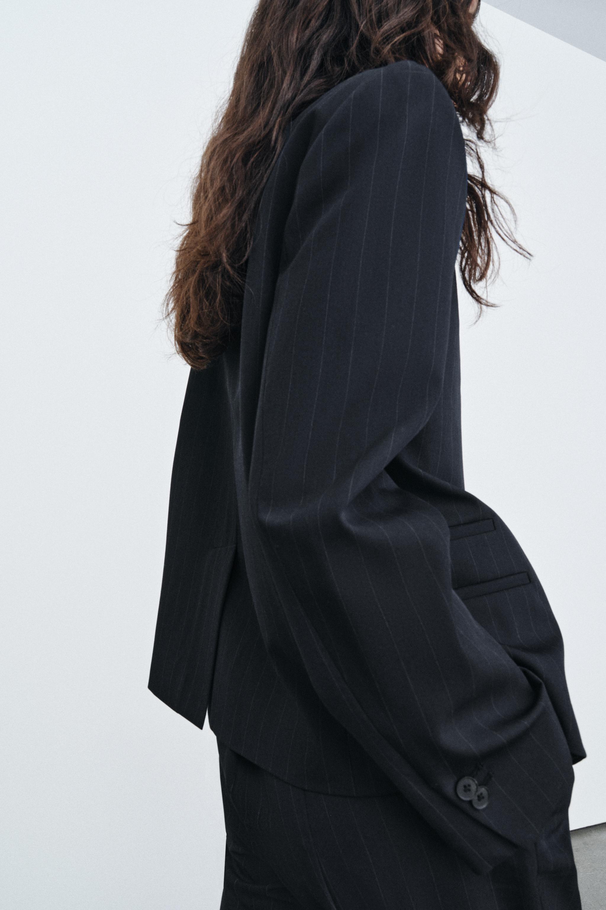 ZW COLLECTION PINSTRIPE HIGH NECK BLAZER