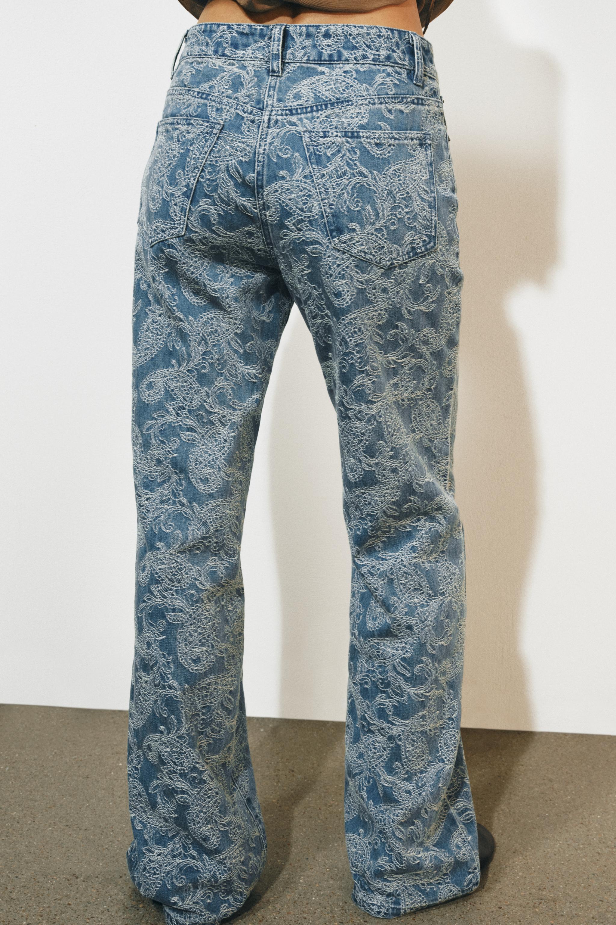 Zara ZW COLLECTION YÜKSEK BEL JAKARLI FLARE JEAN görsel 3