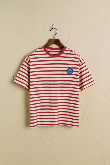 STRIPED PATCH T-SHIRT - Red / White by Zara