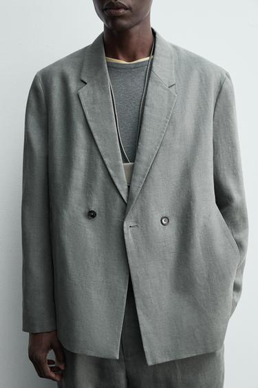 DOUBLE-BREASTED 100% LINEN SUIT BLAZER - washed green by Zara - Image 6
