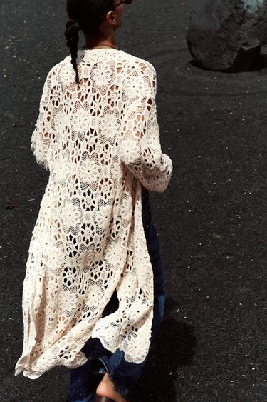 VESTE KIMONO CROCHET - Beige clair de Zara - Image 5