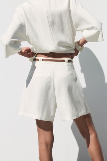 BELTED BERMUDA SHORTS WITH DARTS - White by Zara - Image 3
