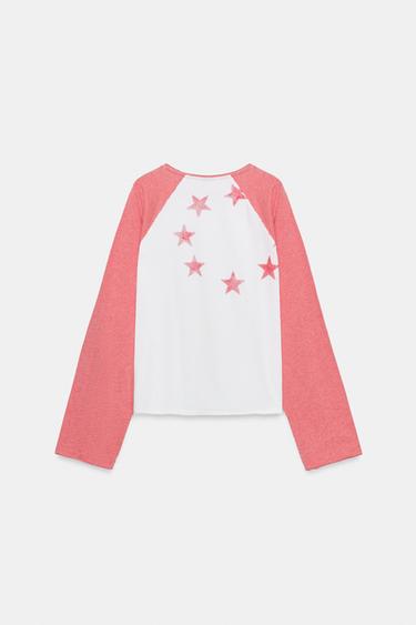 T-SHIRT FLAMÉ À MANCHES RAGLAN - Blanc de Zara - Image 5