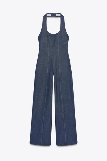 Zara TWILL JUMPSUIT WITH TOPSTITCHING - Indigo - Image 0