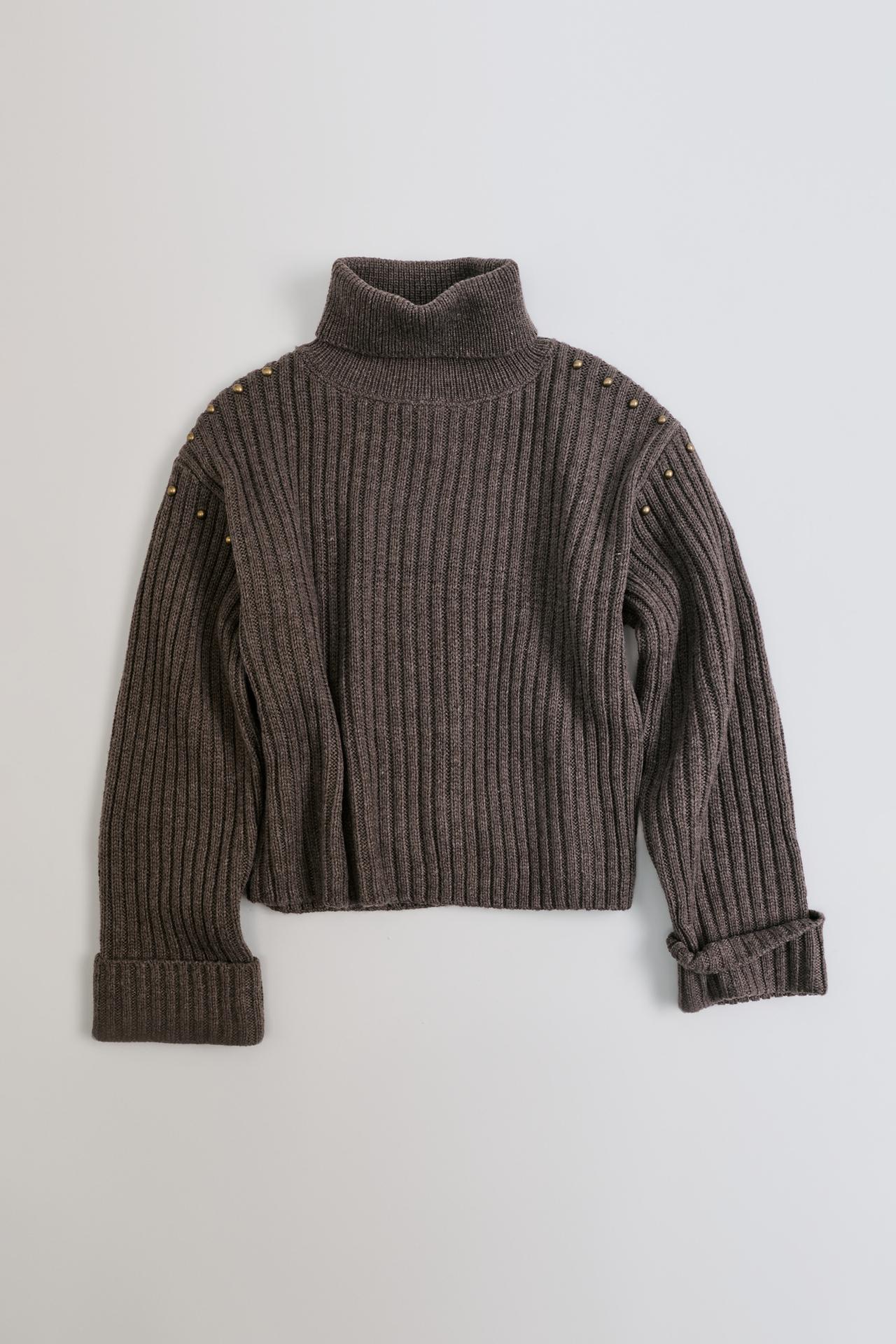 WOOL-BLEND STUDDED TURTLENECK JUMPER — Brown