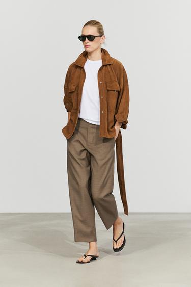 Pantalón traje 100% lana melange - Visón oscuro de Zara - Imagen 0