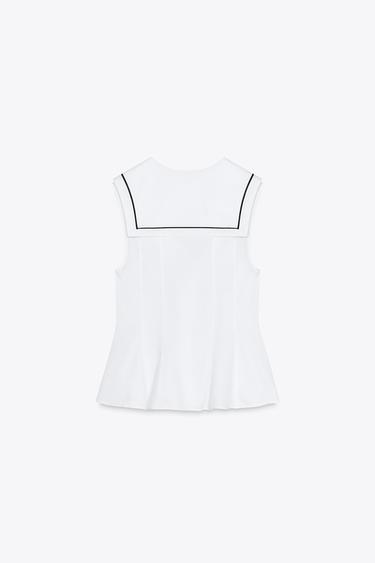 TOP EN POPELINE AVEC LISERÉS ET LACET - Blanc de Zara - Image 5