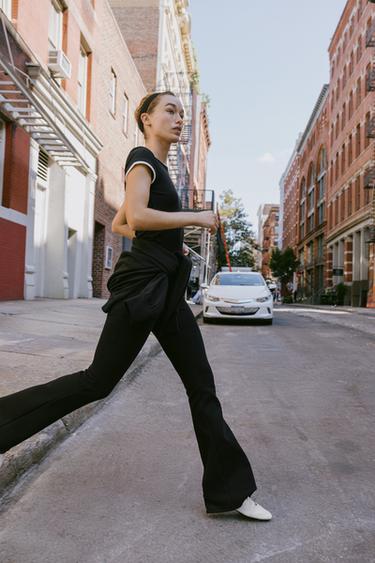 Zara INTERLOCK FLARE PANTS - Black