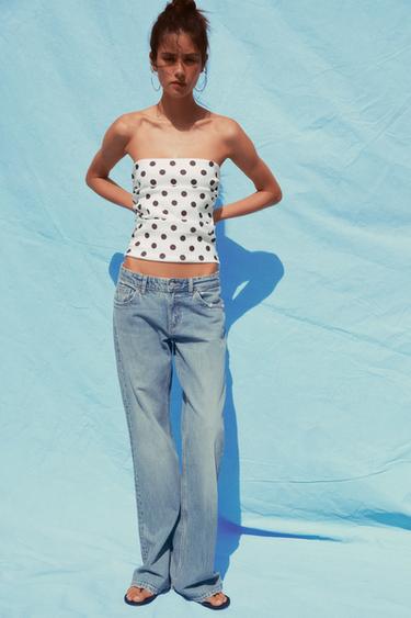 Zara POLKA DOT BANDEAU TOP - White - Image 0