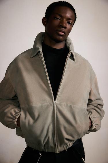 BLOUSON EN CUIR DAIM - Sable de Zara
