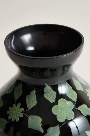 DECORATIVE GLASS VASE WITH FLOWERS — Black 2