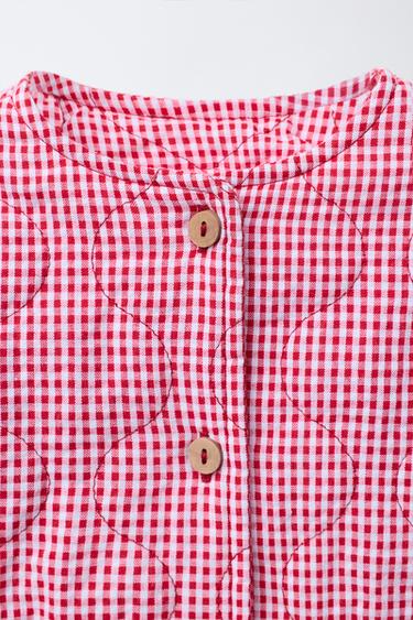GINGHAM CHECK PUFFER JACKET - White / Red by Zara - Image 2