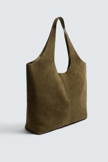SAC SHOPPER EN CUIR - Vert kaki de Zara - Image 1